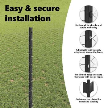 Zaun mit Pfosten Grau 1 x 50 m Stahl und PVC