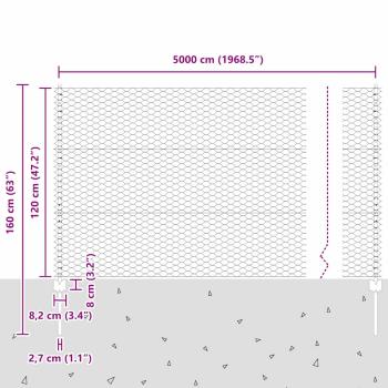 Zaun mit Pfosten Grau 1,2 x 50 m Stahl und PVC
