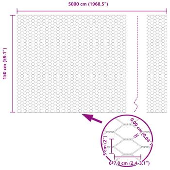 Zaun mit Pfosten Grau 1,5 x 50 m Stahl und PVC