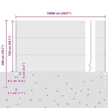 Zaun mit Pfosten Grau 1,5 x 100 m Stahl und PVC