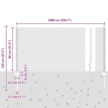 Zaun mit Pfosten Silber 0,8 x 10 m Stahl