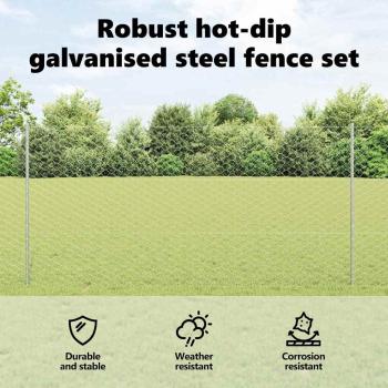 Zaun mit Pfosten Silber 1,2 x 10 m Stahl
