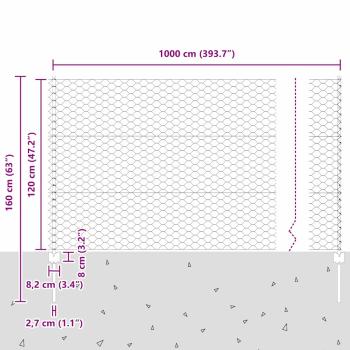 Zaun mit Pfosten Silber 1,2 x 10 m Stahl