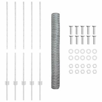 Zaun mit Pfosten Silber 1,2 x 10 m Stahl