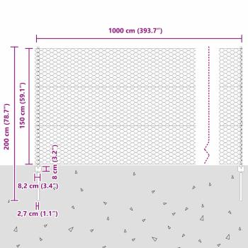 Zaun mit Pfosten Silber 1,5 x 10 m Stahl