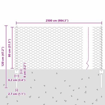 Zaun mit Pfosten Silber 0,8 x 25 m Stahl