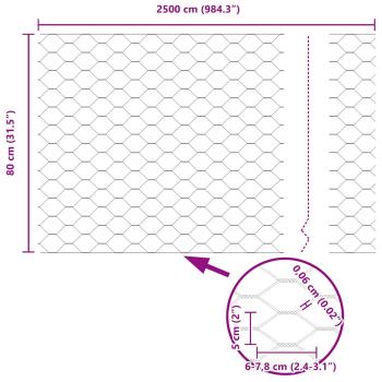Zaun mit Pfosten Silber 0,8 x 25 m Stahl