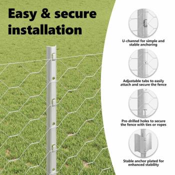 Sechseckzaun mit Pfosten 25 x 1 m Verzinkter Stahl Silber Netz