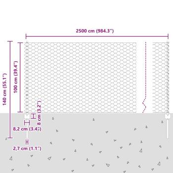 Sechseckzaun mit Pfosten 25 x 1 m Verzinkter Stahl Silber Netz