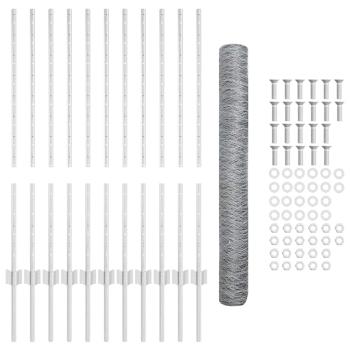 Sechseckzaun mit Pfosten 25 x 1 m Verzinkter Stahl Silber Netz