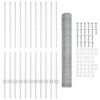 Sechseckzaun mit Pfosten 25 x 1,2 m Verzinkter Stahl Silber