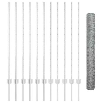 Sechseckzaun mit Pfosten 25 x 1,2 m Verzinkter Stahl Silber