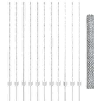 Sechseckzaun mit Pfosten 25 x 1,4 m Verzinkter Stahl Silber