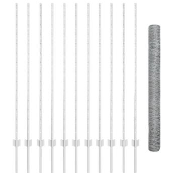 ARDEBO.de - Sechseckzaun mit Pfosten 25 x 1,4 m Verzinkter Stahl Silber