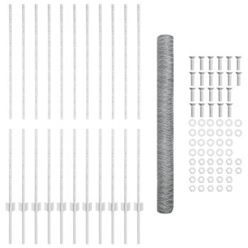 Sechseckzaun mit Pfosten 25 x 1,4 m Verzinkter Stahl Silber