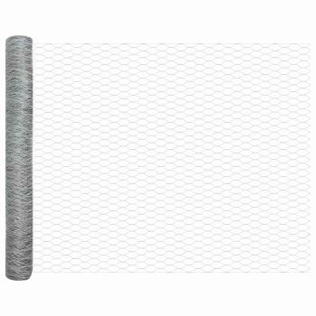 Sechseckzaun mit Pfosten 25 x 1,4 m Verzinkter Stahl Silber