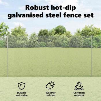 Zaun mit Pfosten Silber 1,5 x 25 m Stahl