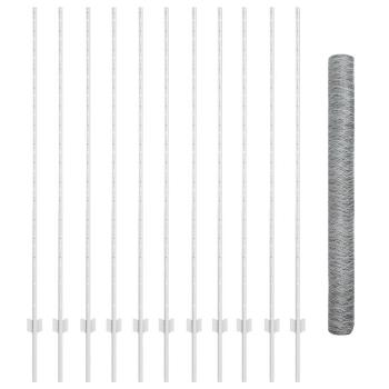 Sechseckzaun mit Pfosten 25 x 1,5 m Verzinkter Stahl Silber