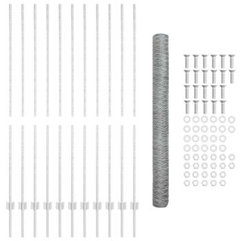 Sechseckzaun mit Pfosten 25 x 1,6 m Verzinkter Stahl Silber