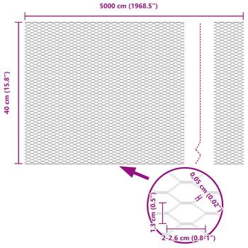 Zaun mit Pfosten Silber 0,4 x 50 m Stahl