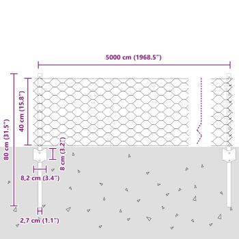 Zaun mit Pfosten Silber 0,4 x 50 m Stahl