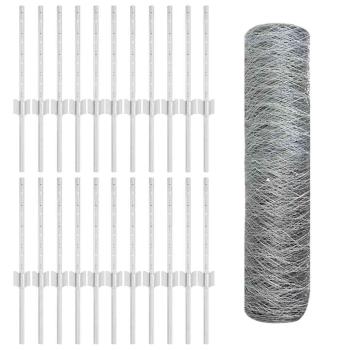 Zaun mit Pfosten Silber 0,4 x 50 m Stahl