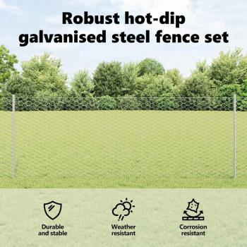 Zaun mit Pfosten Silber 0,8 x 50 m Stahl