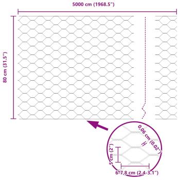 Zaun mit Pfosten Silber 0,8 x 50 m Stahl