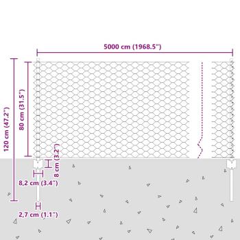 Zaun mit Pfosten Silber 0,8 x 50 m Stahl