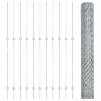 Zaun mit Pfosten Silber 1 x 50 m Stahl