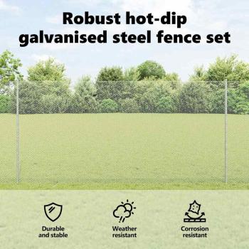 Zaun mit Pfosten Silber 1,2 x 50 m Stahl