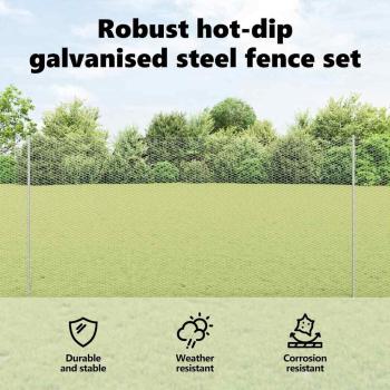 Zaun mit Pfosten Silber 1,5 x 50 m Stahl