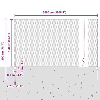 Zaun mit Pfosten Silber 1,5 x 50 m Stahl
