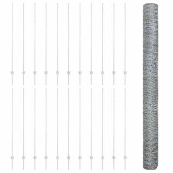 Sechseckzaun mit Pfosten 50 x 1,6 m Verzinkter Stahl Silber