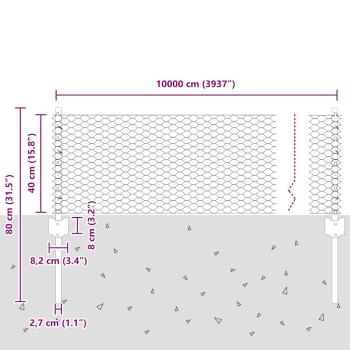 Zaun mit Pfosten Silber 0,4 x 100 m Stahl
