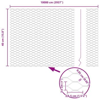 Zaun mit Pfosten Silber 0,4 x 100 m Stahl