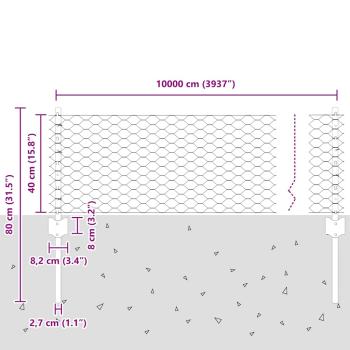 Zaun mit Pfosten Silber 0,4 x 100 m Stahl