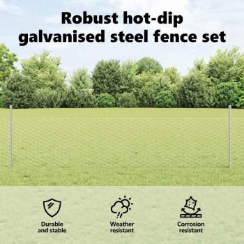 Zaun mit Pfosten Silber 0,5 x 100 m Stahl