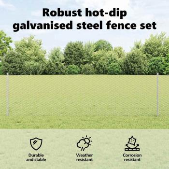Zaun mit Pfosten Silber 0,6 x 100 m Stahl