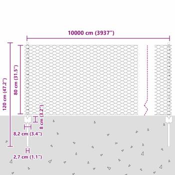 Zaun mit Pfosten Silber 0,8 x 100 m Stahl