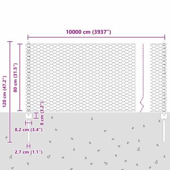 Zaun mit Pfosten Silber 0,8 x 100 m Stahl
