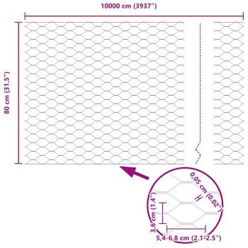 Zaun mit Pfosten Silber 0,8 x 100 m Stahl
