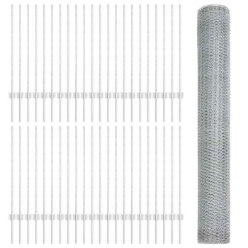 Sechseckiger Zaun mit Pfosten 100 x 1 m Verzinkter Stahl Silber