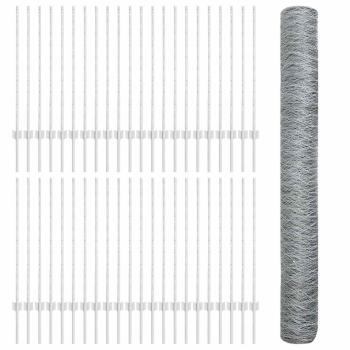 Sechseckiger Zaun mit Pfosten 100 x 1 m Verzinkter Stahl Silber