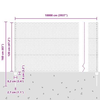 Zaun mit Pfosten Silber 1,2 x 100 m Stahl