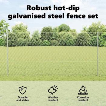 Zaun mit Pfosten Silber 1,2 x 100 m Stahl