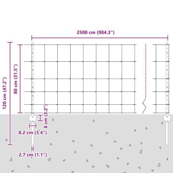 Zaun mit Pfosten Silber 0,8 x 25 m Stahl