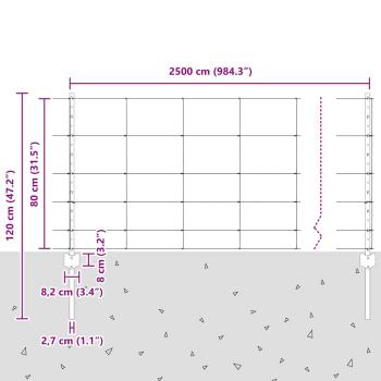 Zaun mit Pfosten Silber 0,8 x 25 m Stahl