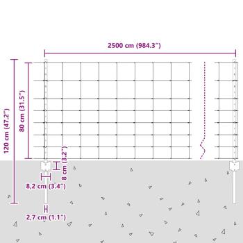 Zaun mit Pfosten Silber 0,8 x 25 m Stahl