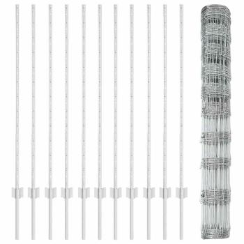 Zaun mit Pfosten Silber 1,2 x 25 m Stahl